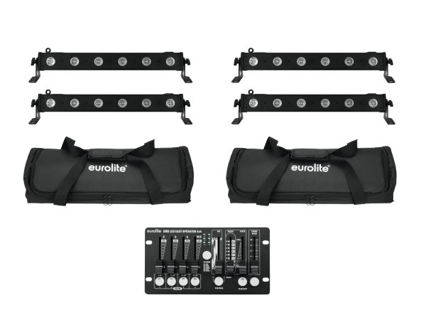 EUROLITE Set 4x LED BAR-6 QCL RGBW + 2x Soft Bag + Controller