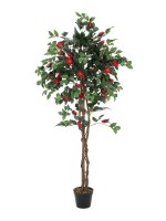 EUROPALMS Kamelienbaum rot mit Topf, Kunstpflanze, 180cm
