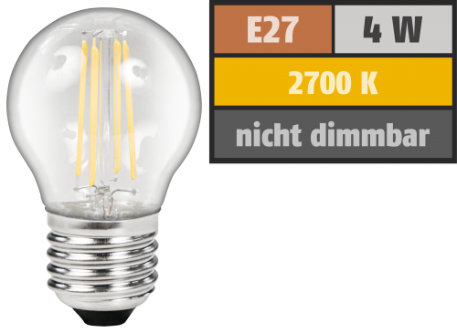 LED Filament Tropfenlampe McShine Filed, E27, 4W, 470lm, warmweiß, klar