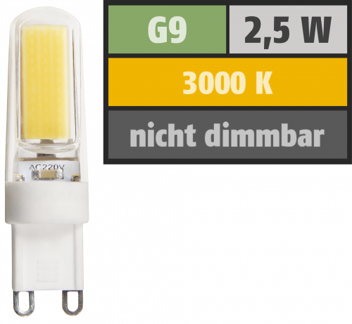 LED-Stiftsockellampe McShine Silicia COB, G9, 2,5W, 260 lm, warmweiß