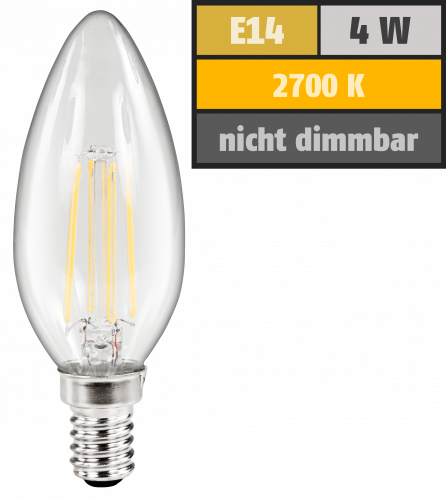 LED Filament Kerzenlampe McShine Filed, E14, 4W, 470 lm, warmweiß, klar