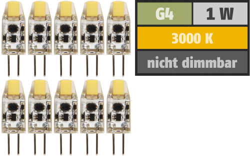 LED-Stiftsockellampe McShine Silicia COB, G4, 1W, 110lm, warmweiß, 10er-Pack
