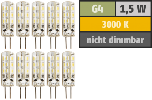 LED-Stiftsockellampe McShine Silicia, G4, 1,5W, 120lm, warmweiß, 10er-Pack