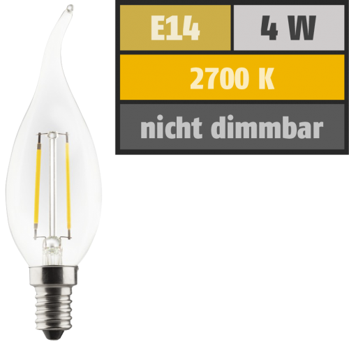LED Filament Kerzenlampe Windstoß, E14, 4W, 470lm, 2700K, warmweiß