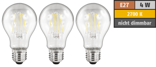 LED Filament Set McShine, 3x Glühlampe, E27, 4W, 470lm, warmweiß, klar