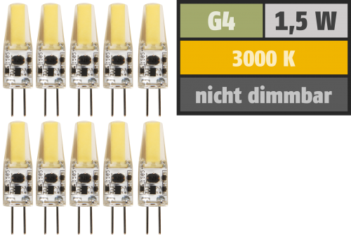 LED-Stiftsockellampe McShine Silicia COB, G4, 1,5W, 200lm, warmweiß, 10er-Pack