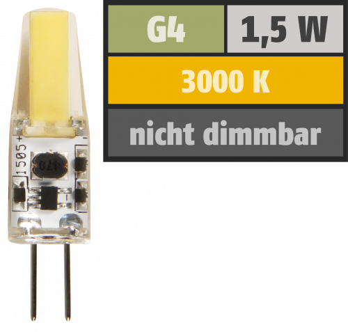 LED-Stiftsockellampe McShine Silicia COB, G4, 1,5W, 200 lm, warmweiß