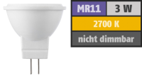 LED Strahler MR11 / G4, 3W, 190lm, 2700K, warmweiß
