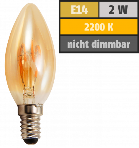 LED Filament Kerzenlampe McShine Retro E14, 2W, 150lm, warmweiß, goldenes Glas