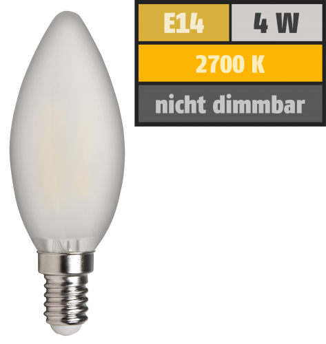 LED Filament Kerzenlampe McShine Filed, E14, 4W, 370 lm, warmweiß, matt